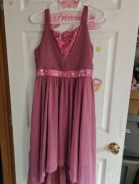Girls' Dusty Rose Sequin Bodice Chiffon Dress